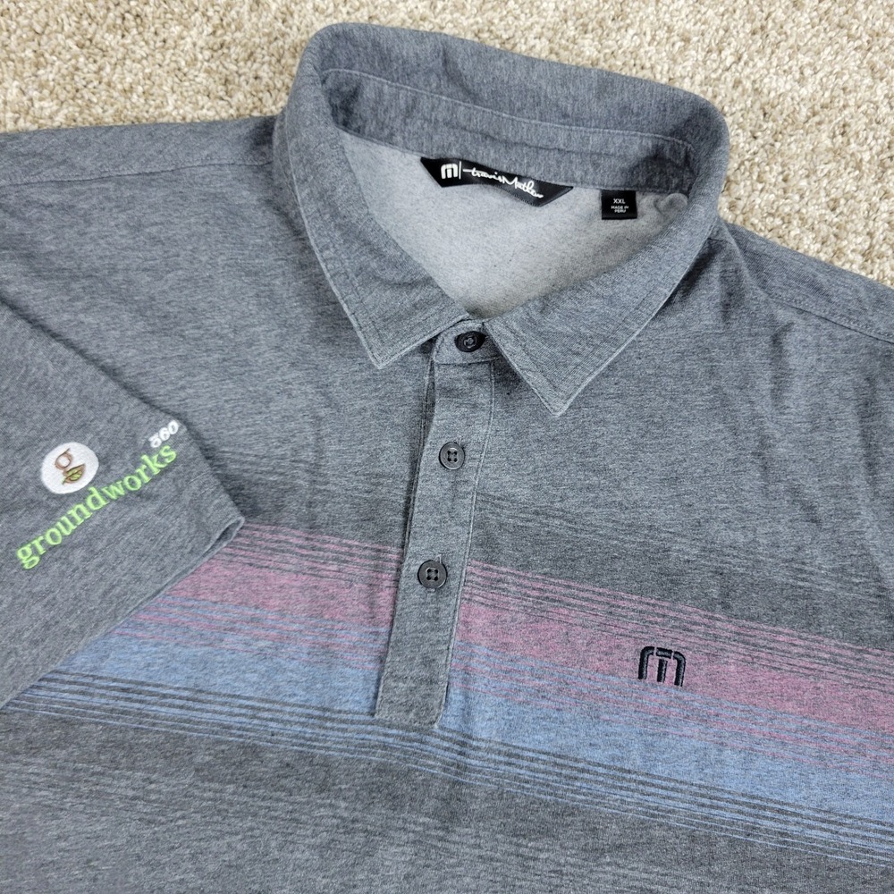 Travis Mathew Mens 2XL Gray Chest Stripe Performance Stretch Golf Polo SS